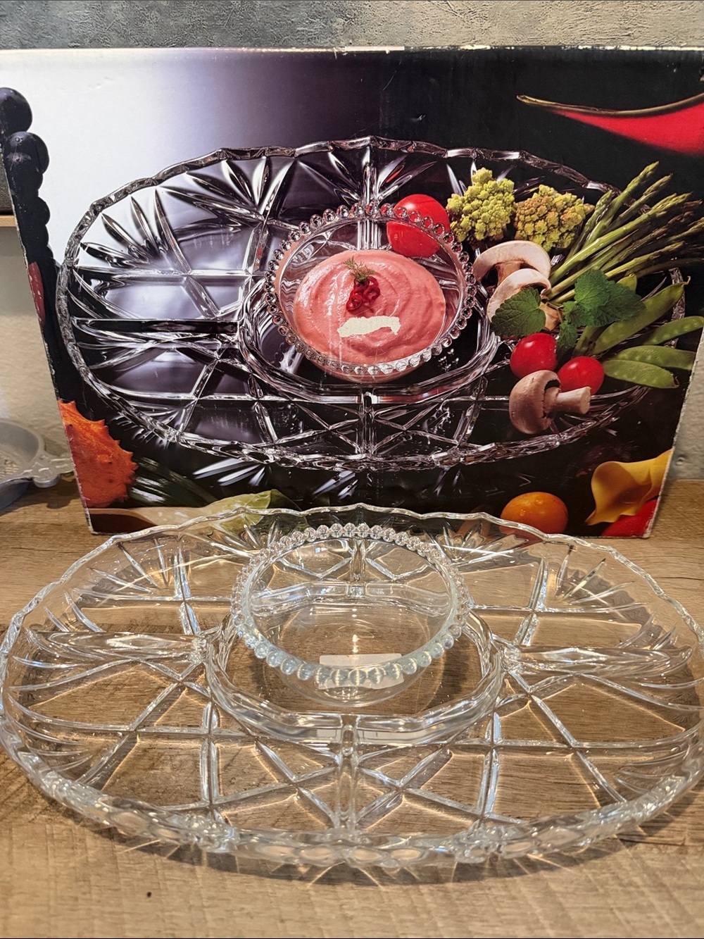 Mikasa Clear Glass Divided Serving Tray with Center Bowl